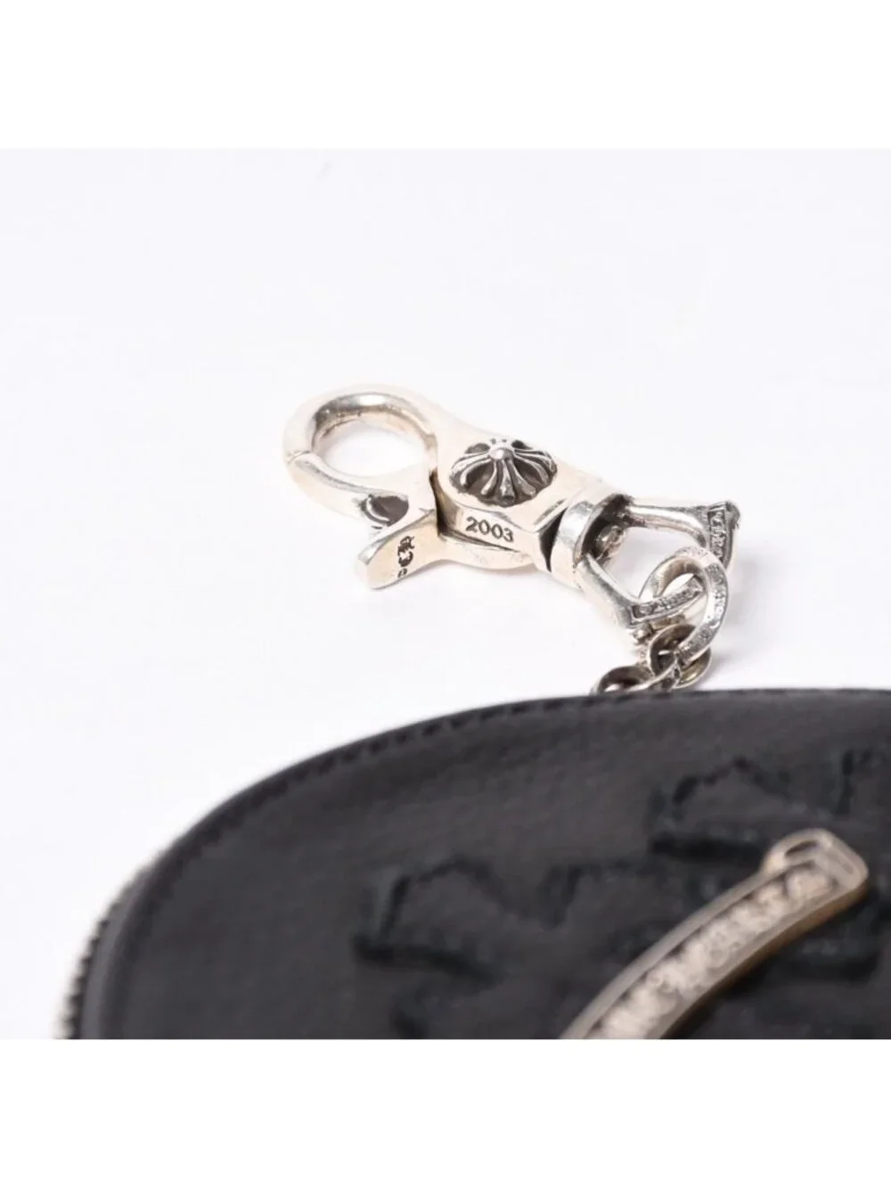 Chrome Hearts Paper with Chain Cross Patch Leather Wallet 925 Sterling Silver